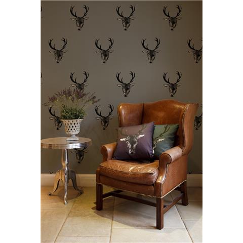 GRADUATE COLLECTION WALLPAPER Stag Print Grey