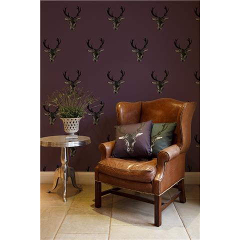 GRADUATE COLLECTION WALLPAPER Stag Print Plum