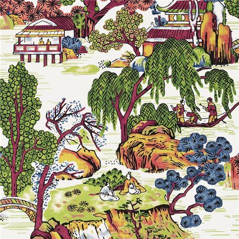 THIBAUT Dynasty Asian Scenic WALLPAPER T75464 Coral/Green