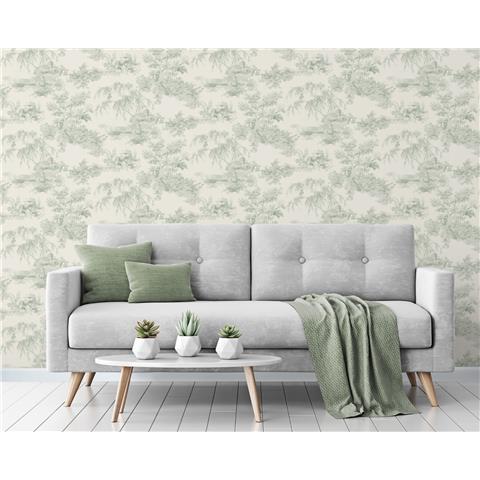 Grandeco Toile Wallpaper A69801 Green