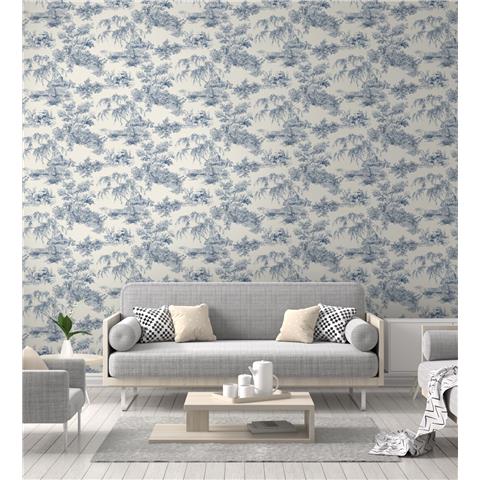 Grandeco Toile Wallpaper A69802 Blue