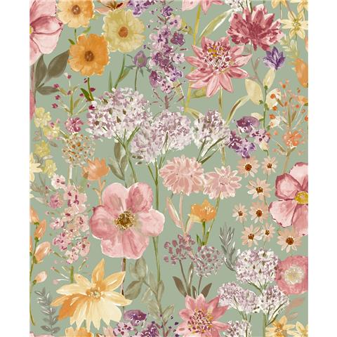 Grandeco Wild Flowers Wallpaper A61601 Sage