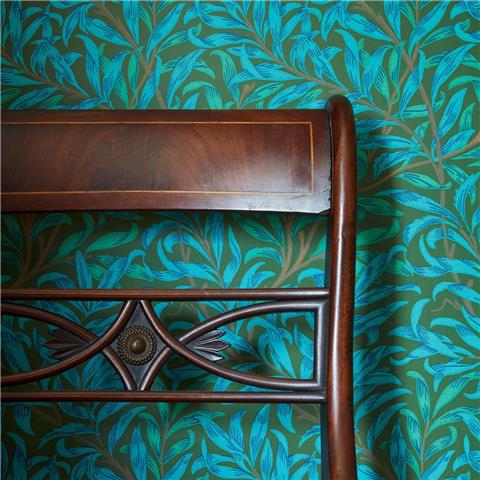 Morris Queen Square Wallpaper Willow Boughs 216952 Olive/Turquoise