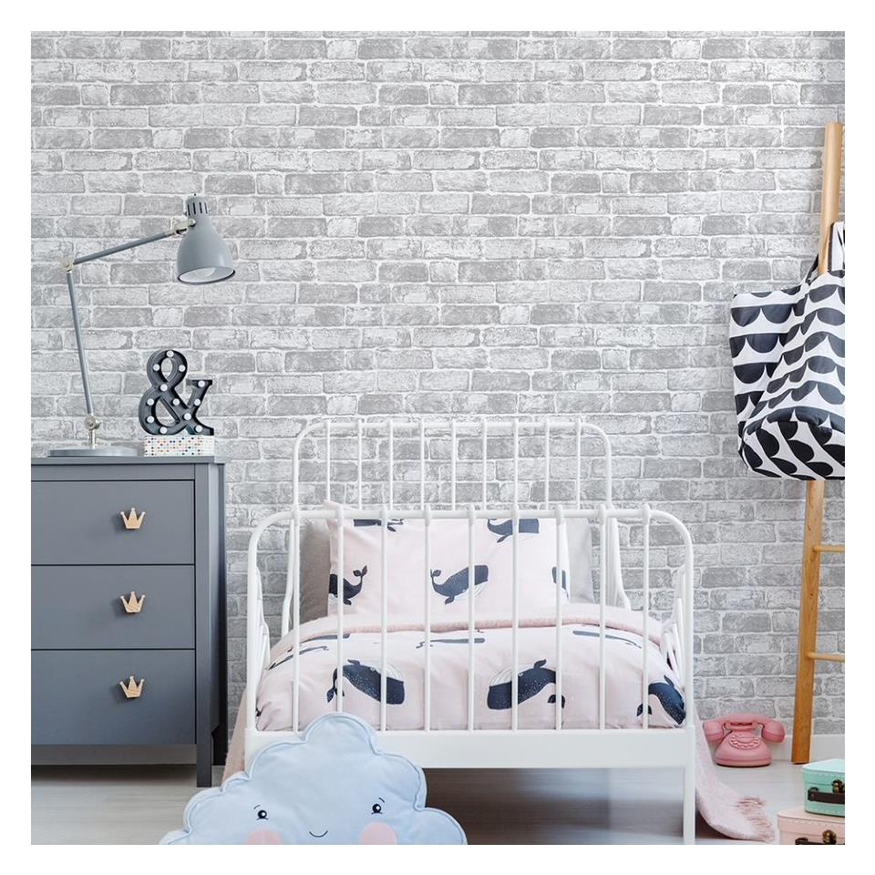 GRAHAM AND BROWN brick WALLPAPER white 102835