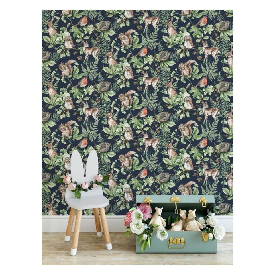 GRAHAM AND BROWN woodland animals WALLPAPER 108568 navy