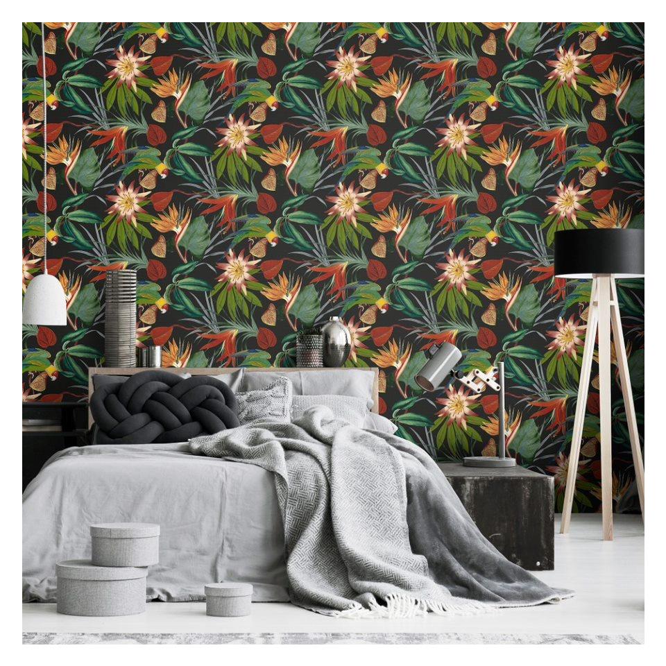 Super Fresco Easy Paradise Wallpaper Parrot 108602 black