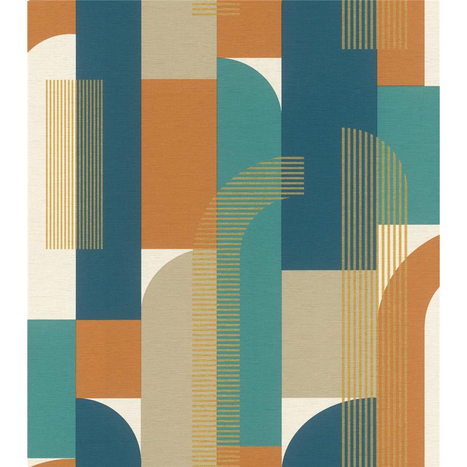 Salsa Retro Geo Arch Wallpaper 480030 Burnt Orange/Teal/Navy/Gold