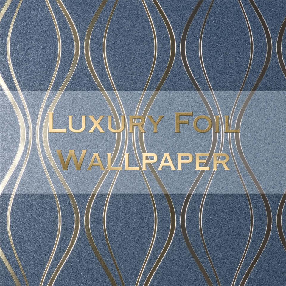 Vymura Luxury Foil Wallcovering Contour wave FD42801 Navy/Gold