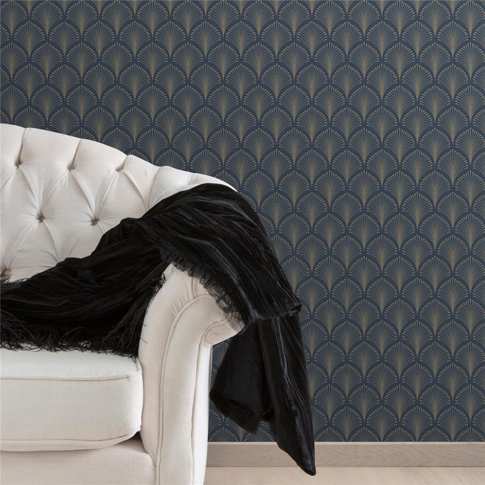 GrandecoLife Layla Art deco Wallpaper GV3103 navy/gold